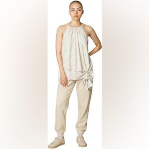 INC International Concepts Cream Leopard Print Sleeveless Front Side Tie Blouse